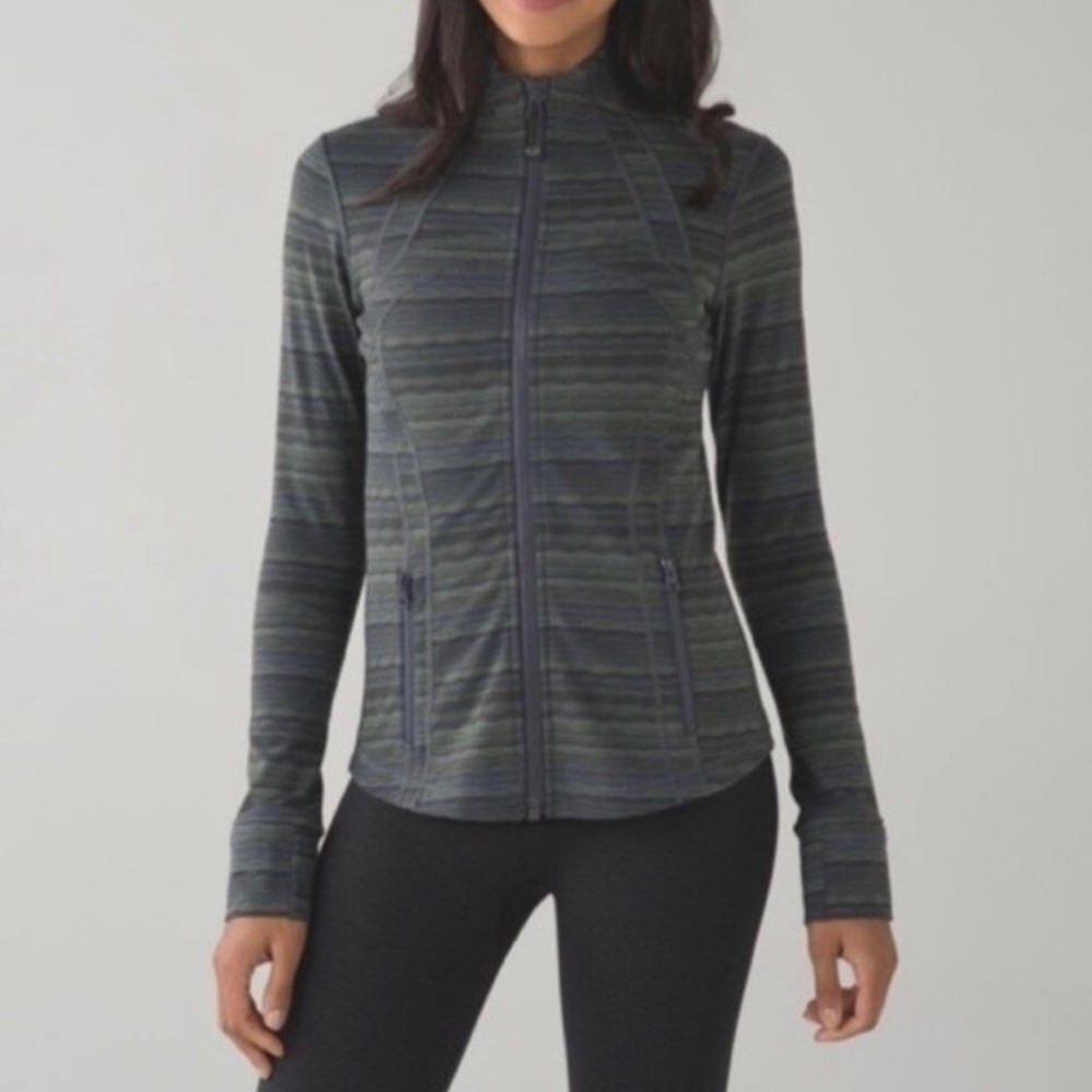 Lululemon Green Black Define Jacket Cyber Stripe Gator Thumb Hole Women’s Size 6
